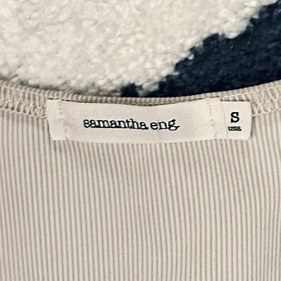 SAMANTHA ENG || Ribbed V-Neck / Sheer Bishop Sleeve Blouse in Sand - SZ Small - Picture 4 of 6